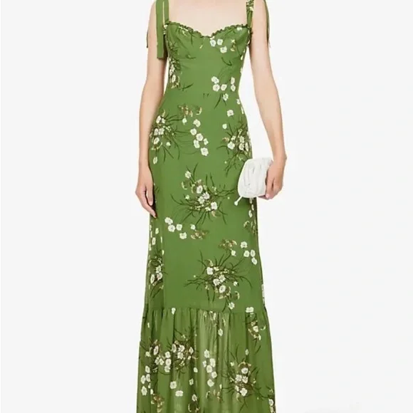 green emerald velvet dress Reformation Jasen Dress
